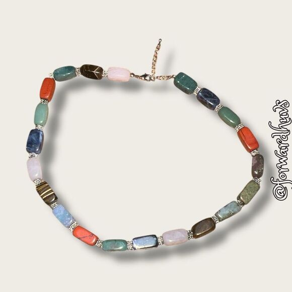 18-Inch Semi-Precious Stone Necklace with Silver-Tone Spacers - Picture 1 of 9